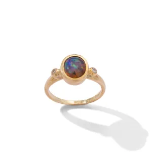 Elektra Ring, Crystal Opal & Diamond, 9kt Yellow Gold