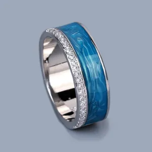 Fashion Jewelry Blue Stripe Enamel Ring for Women with Zircon in 925 Sterling Silver