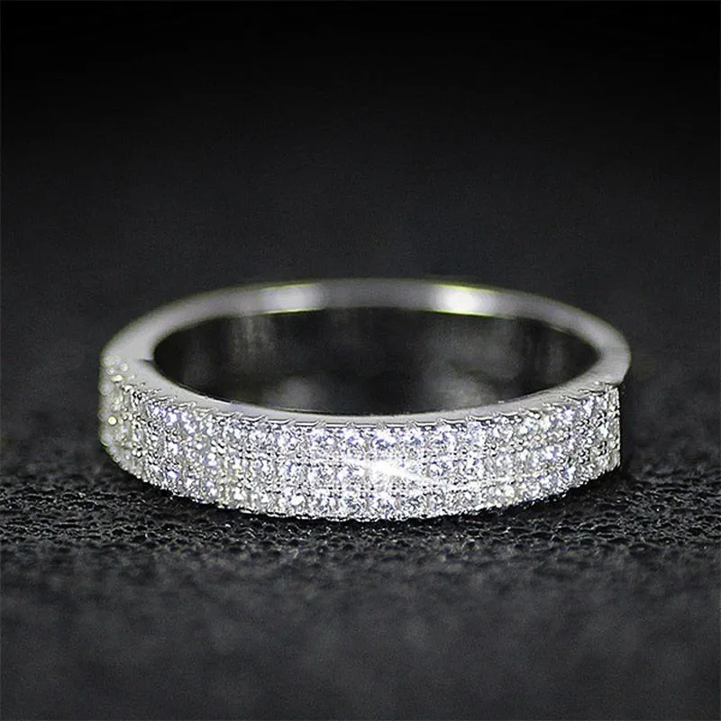 Fashion Jewelry Luxury Bling Bling 3 Row Paved CZ Wedding Band Ring for Women