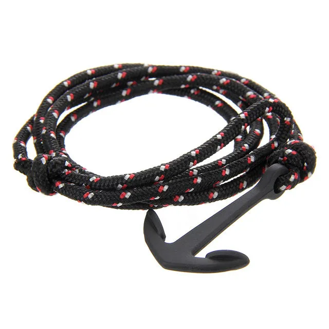 Fashion Jewelry Multilayer Risers Scrub Black Alloy Anchor Bracelet Men Leather Bracelet for Women&Men friendship bracelets