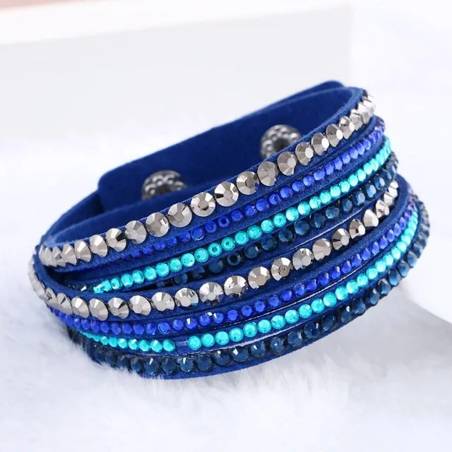 Fashion Multilayer Rhinestone Leather Crystal Wrap Bracelet