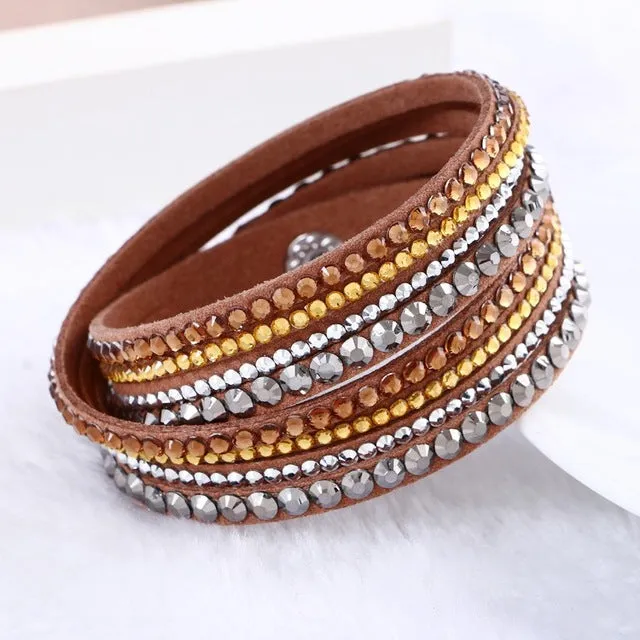 Fashion Multilayer Rhinestone Leather Crystal Wrap Bracelet