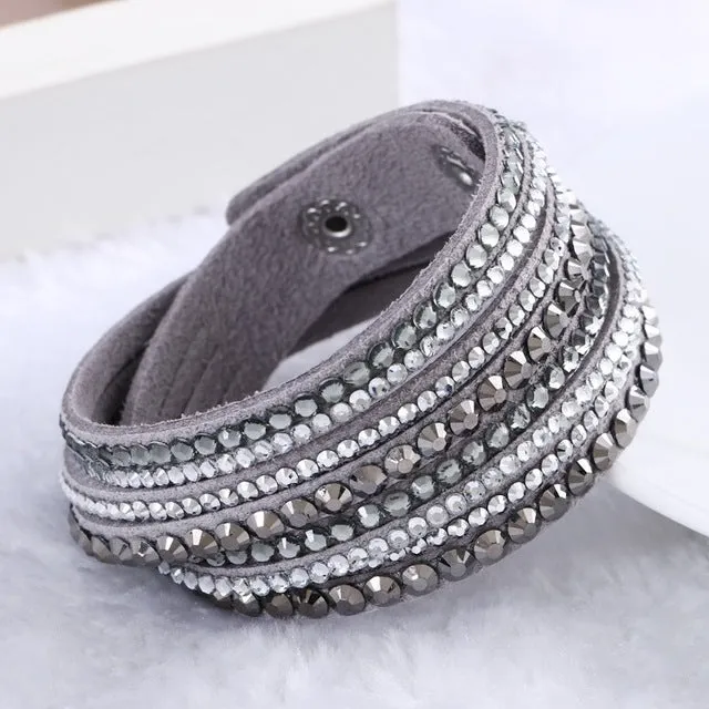 Fashion Multilayer Rhinestone Leather Crystal Wrap Bracelet