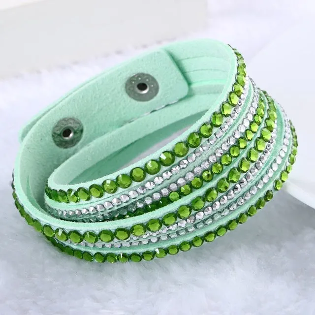 Fashion Multilayer Rhinestone Leather Crystal Wrap Bracelet