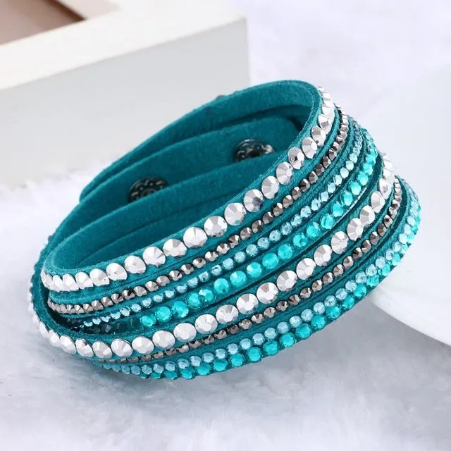 Fashion Multilayer Rhinestone Leather Crystal Wrap Bracelet