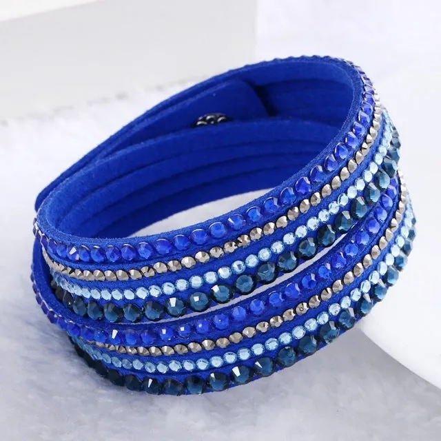 Fashion Multilayer Rhinestone Leather Crystal Wrap Bracelet