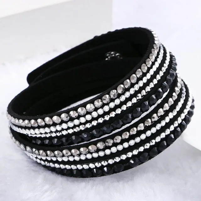 Fashion Multilayer Rhinestone Leather Crystal Wrap Bracelet