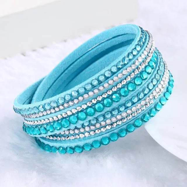 Fashion Multilayer Rhinestone Leather Crystal Wrap Bracelet