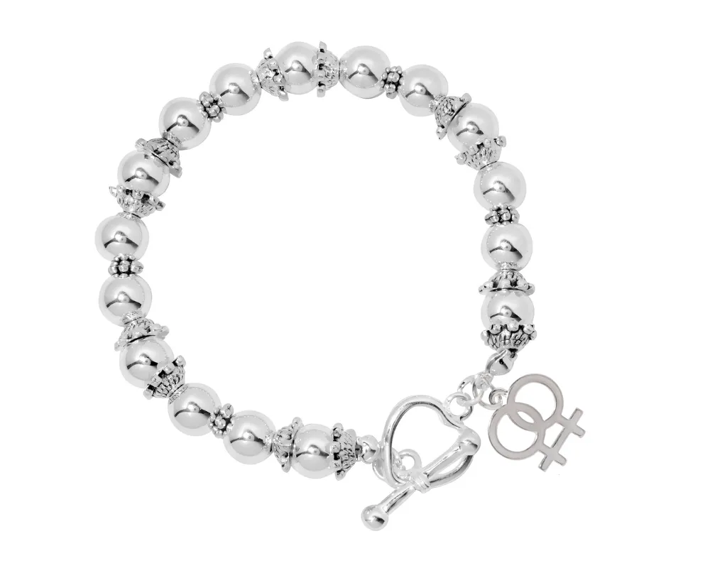 Female Same Sex Symbol Silver Beaded Bracelets