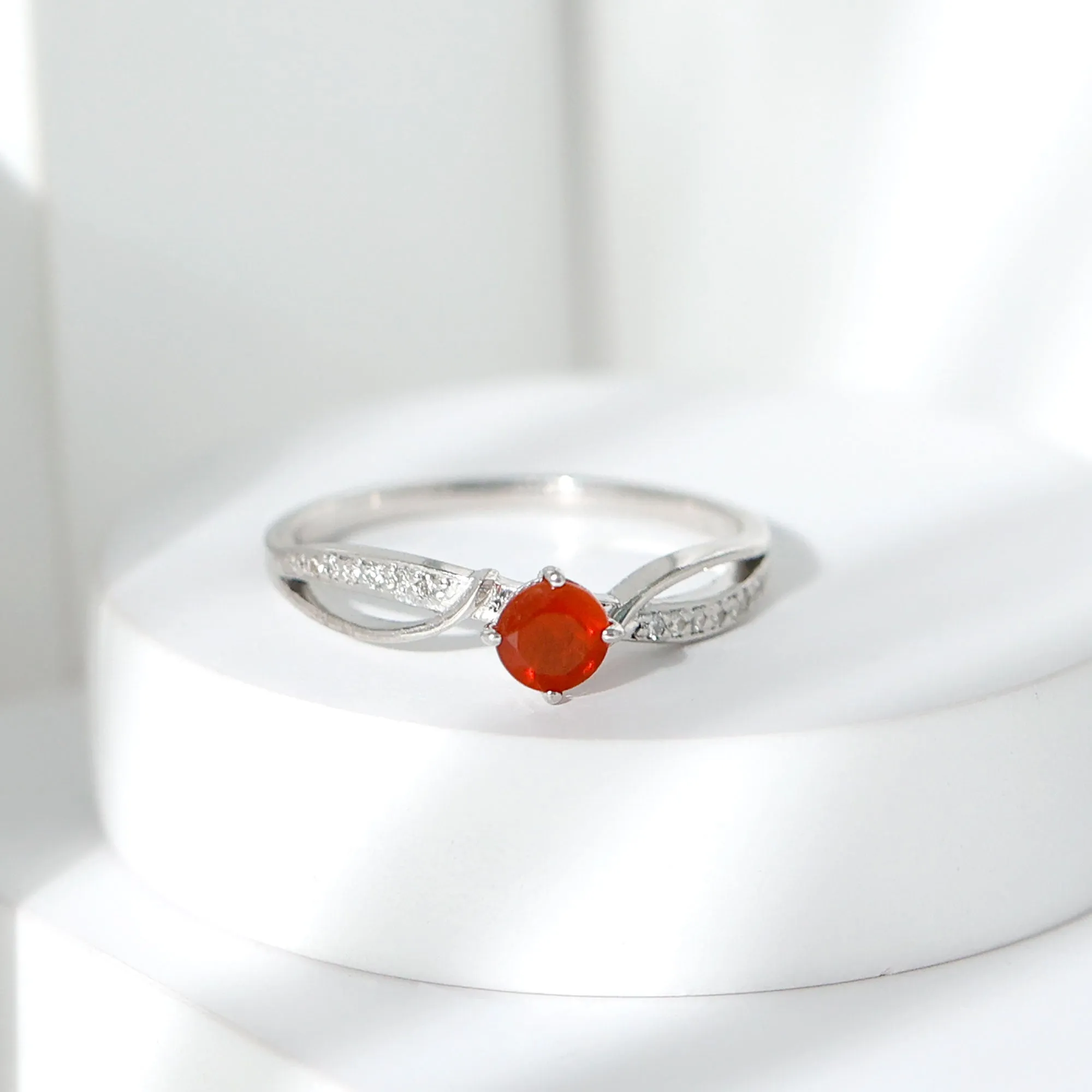 Fire Opal Solitaire Infinity Engagement Ring