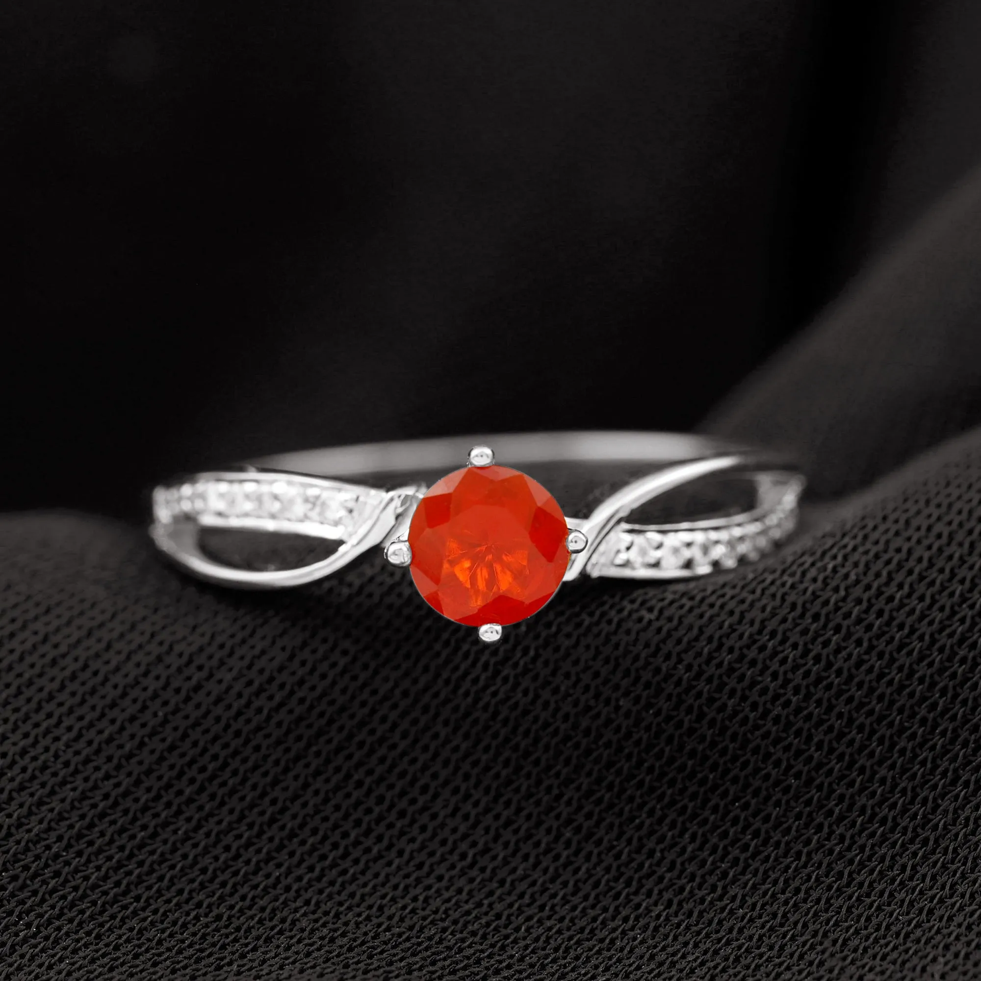 Fire Opal Solitaire Infinity Engagement Ring