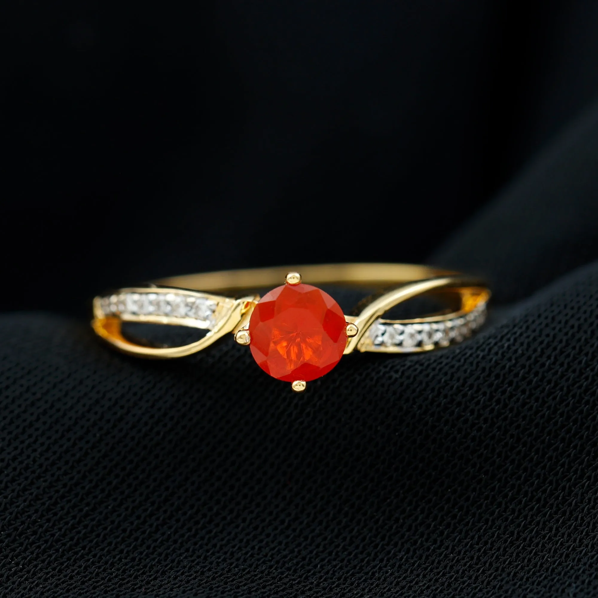 Fire Opal Solitaire Infinity Engagement Ring