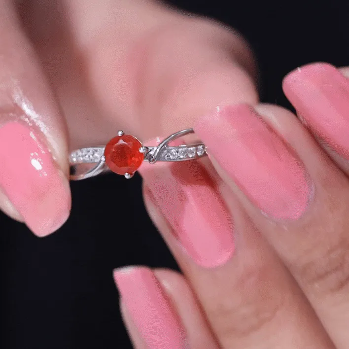 Fire Opal Solitaire Infinity Engagement Ring