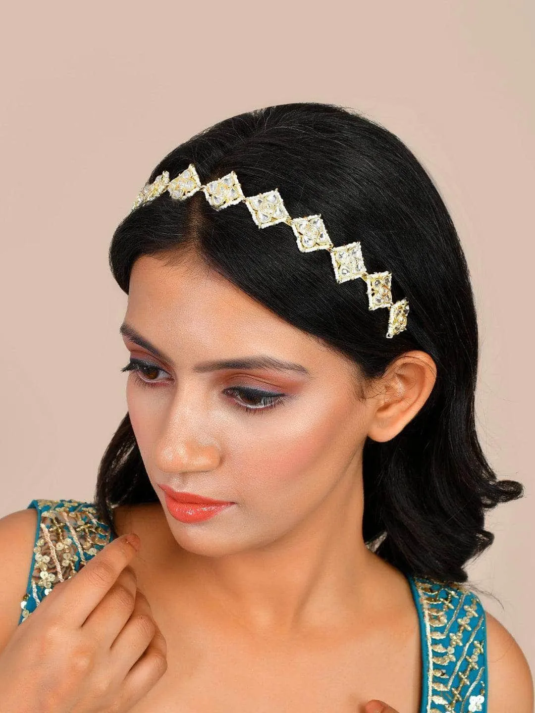 Floral Leaf Cut Kundan Hair Band