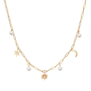 Freshwater Pearl Moon & Star Gold Choker - Daisy