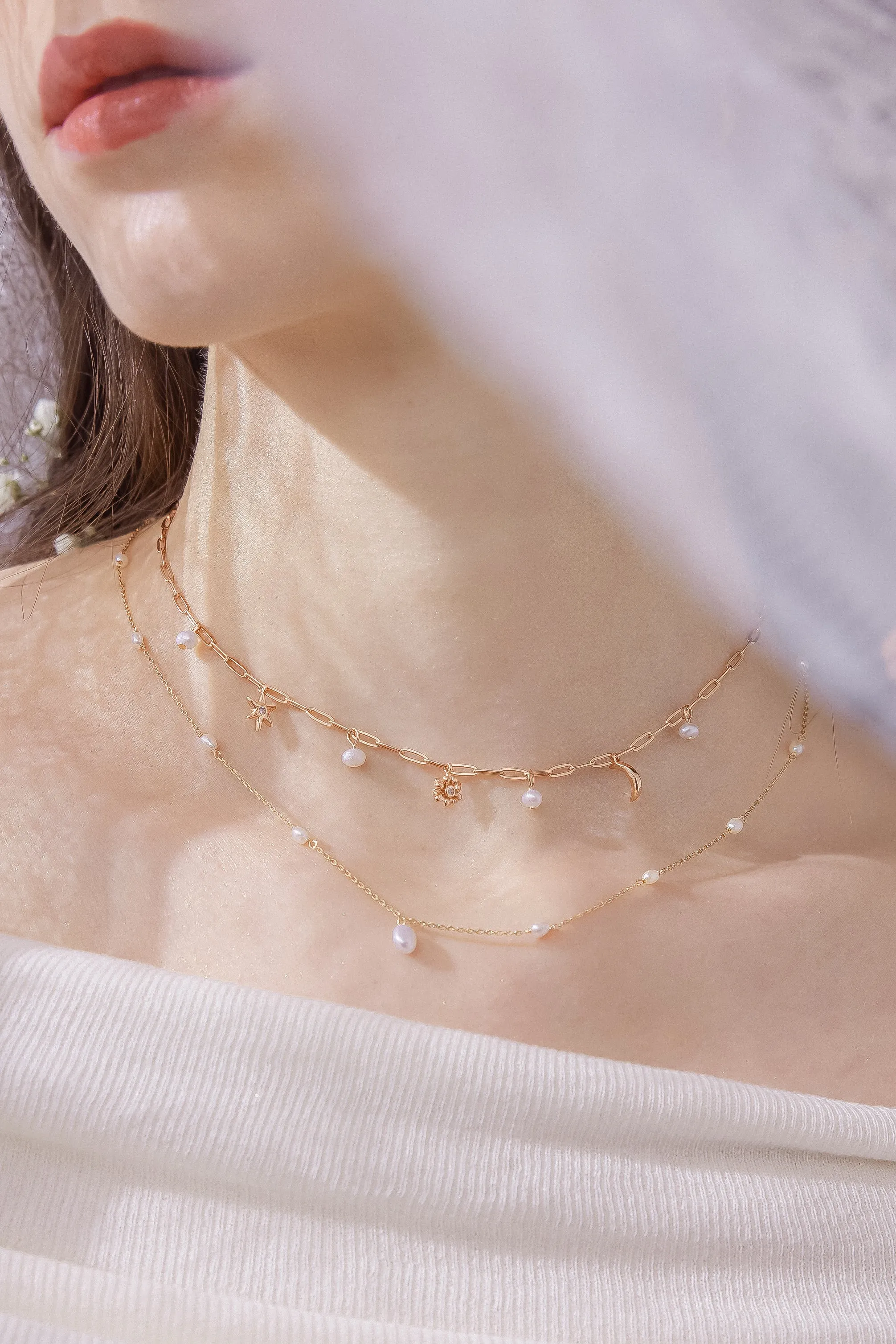 Freshwater Pearl Moon & Star Gold Choker - Daisy