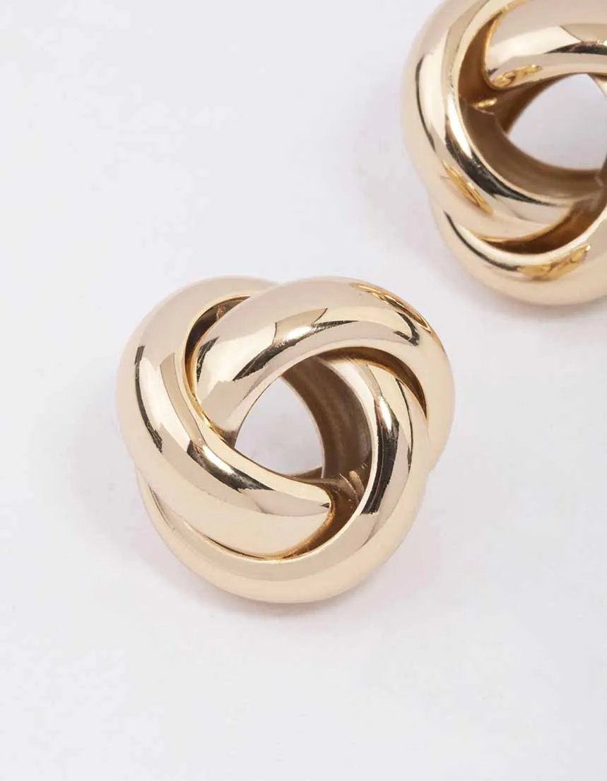 Gold Hollow Knotted Stud Earrings