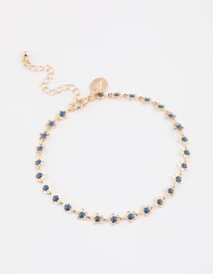 Gold Mini Blue Flower Chain Anklet