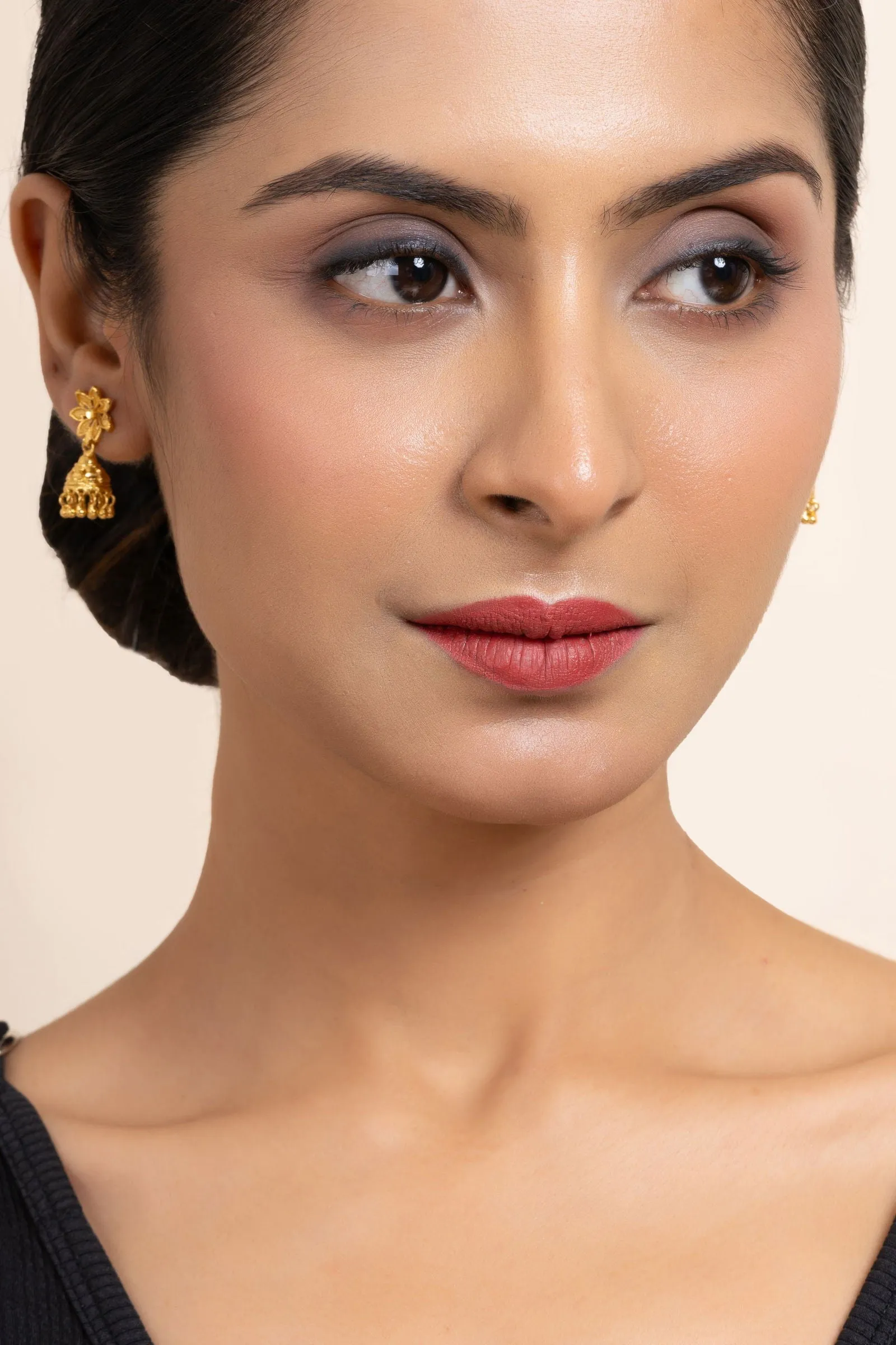 Gold Plated 1.5g Small Floral Stud Jhumka Earrings - Elegant Jewelry for All Occasions