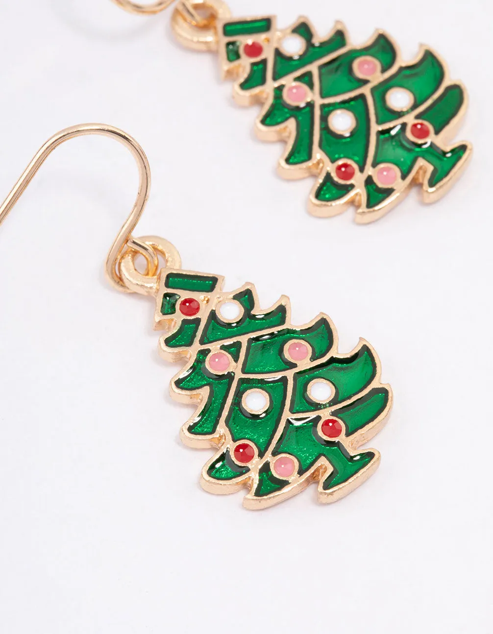 Green Enamel Tree Drop Earrings