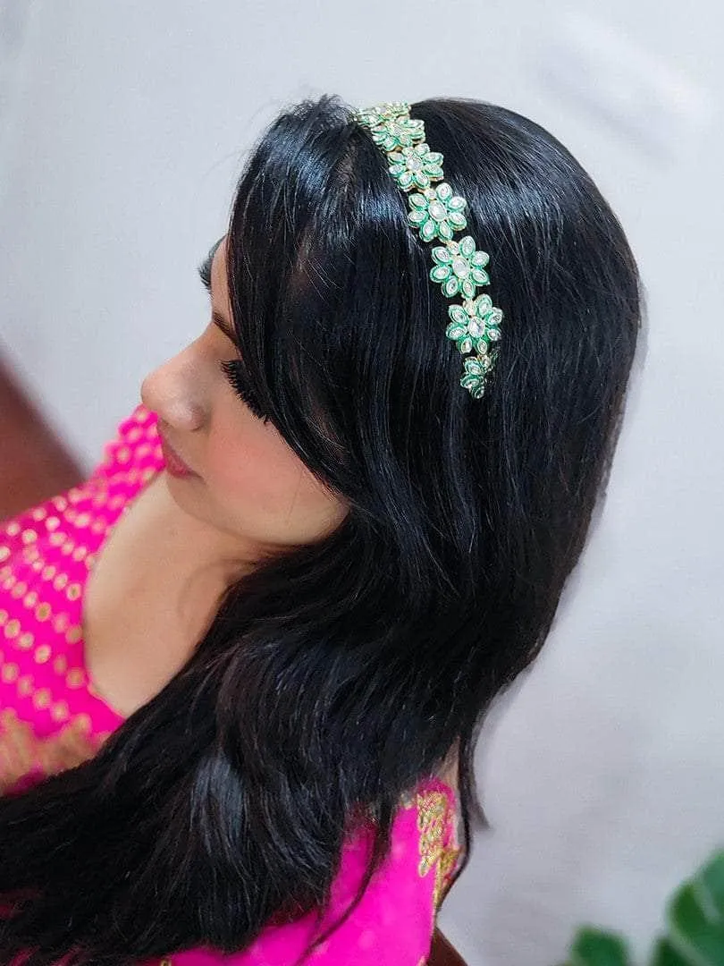 Green Kundan Hair Band