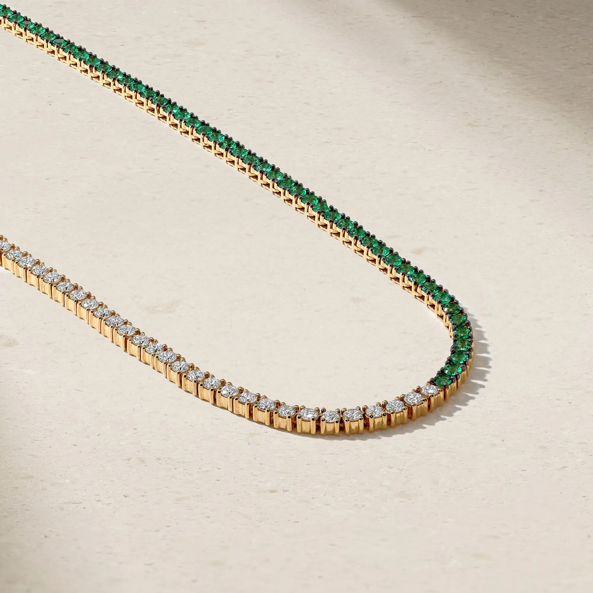 Half and Half Emerald and Diamond Tennis Necklace