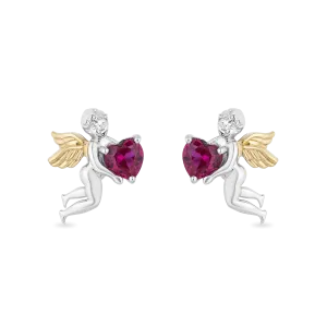 Hallmark Fine Jewelry Cupid Stud Earrings in Sterling Silver & 14K Yellow Gold with Created Ruby