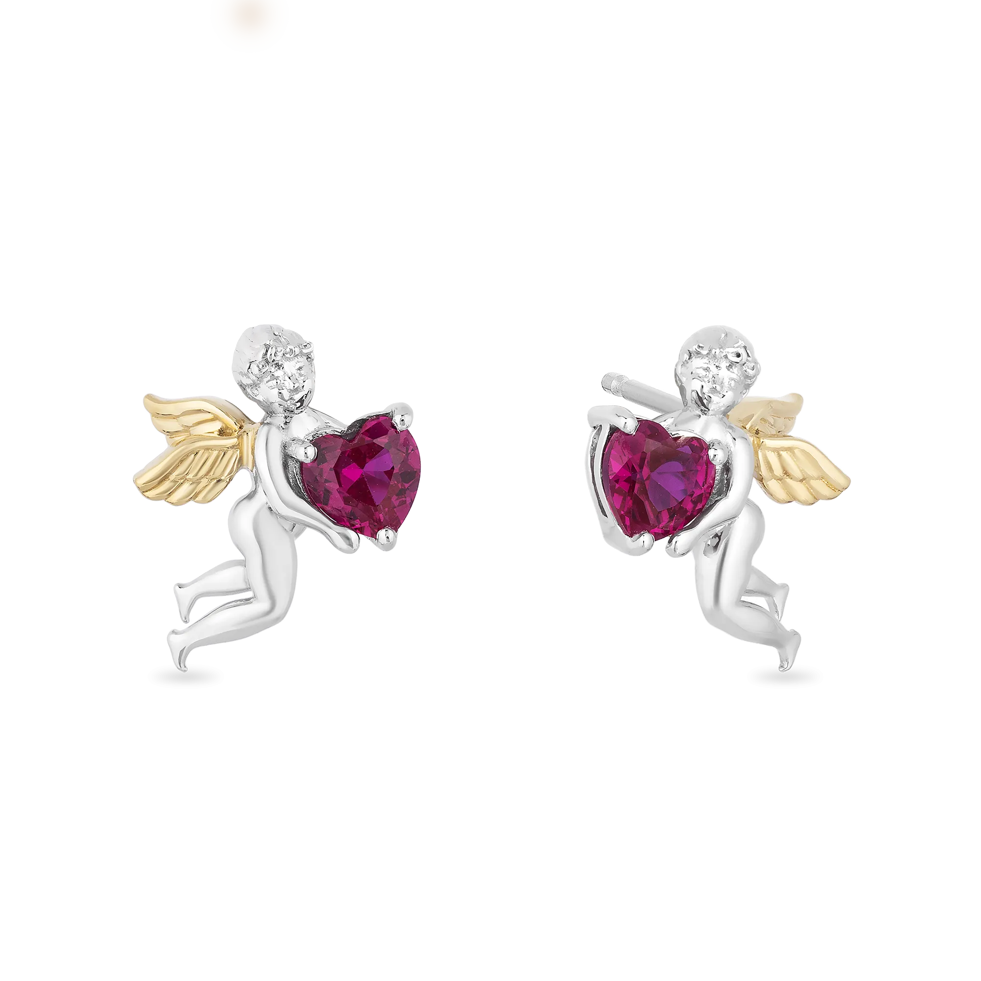 Hallmark Fine Jewelry Cupid Stud Earrings in Sterling Silver & 14K Yellow Gold with Created Ruby