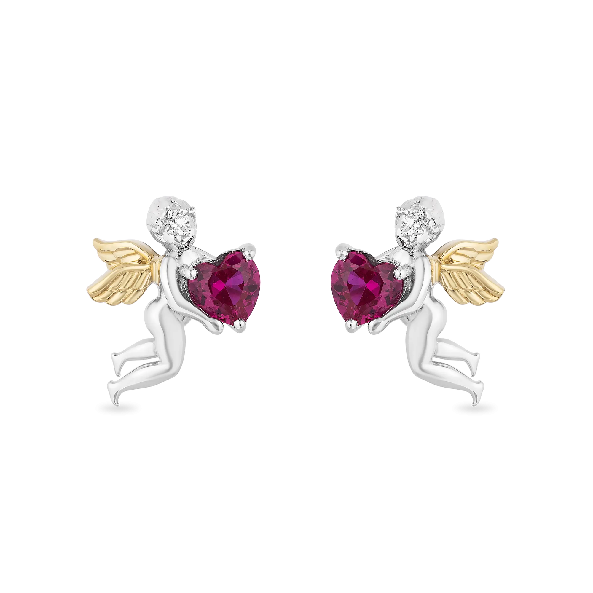 Hallmark Fine Jewelry Cupid Stud Earrings in Sterling Silver & 14K Yellow Gold with Created Ruby