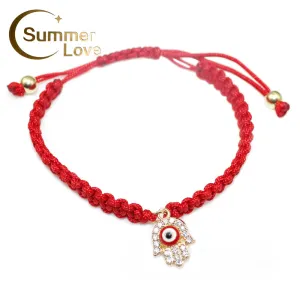 Handmade Braided Rope Bracelets Red Thread Turkish Jewelry Crystal Hamsa Hand Charm Bracelets Bring Lucky Peaceful Bracelets