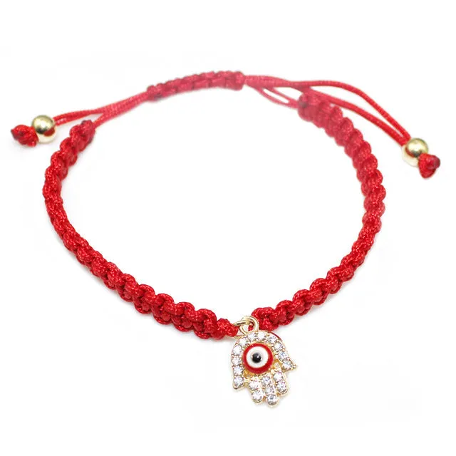 Handmade Braided Rope Bracelets Red Thread Turkish Jewelry Crystal Hamsa Hand Charm Bracelets Bring Lucky Peaceful Bracelets