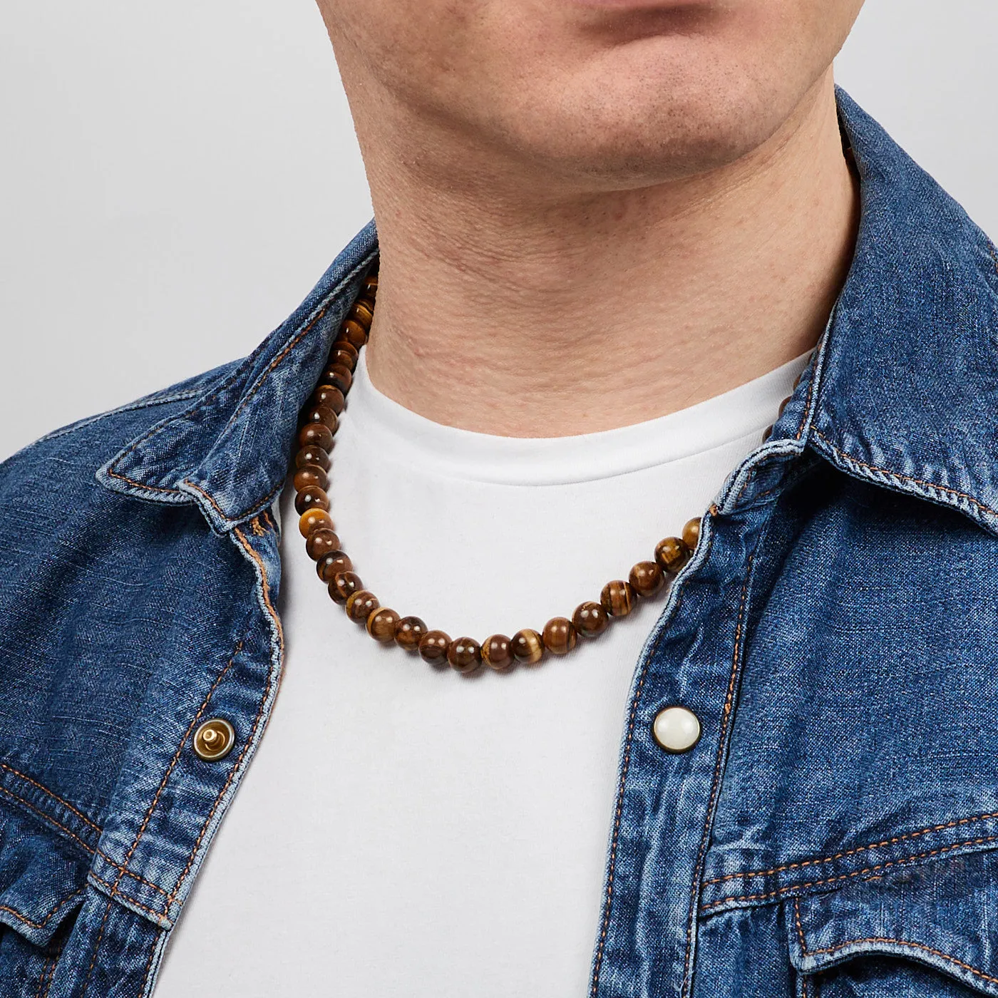 Handmade Men's Tiger's Eye Gemstone Beaded Necklace