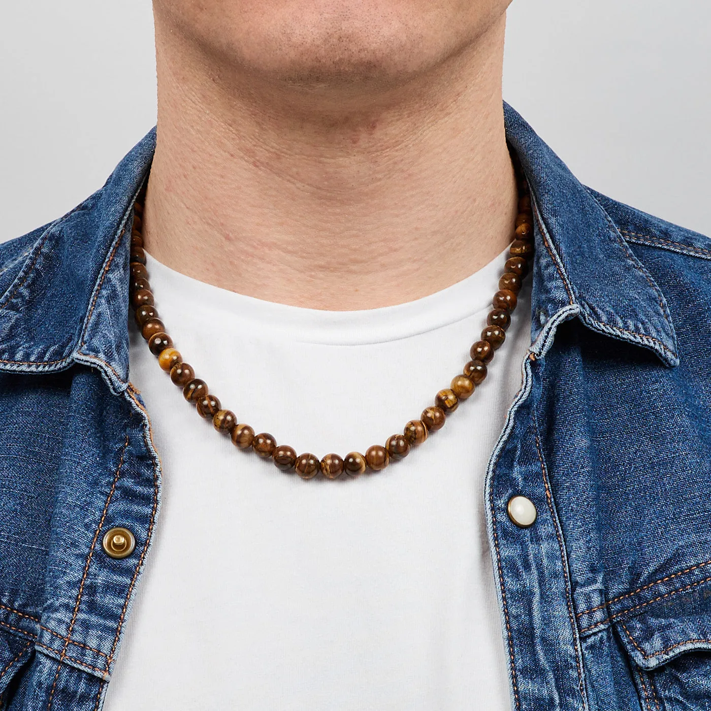 Handmade Men's Tiger's Eye Gemstone Beaded Necklace