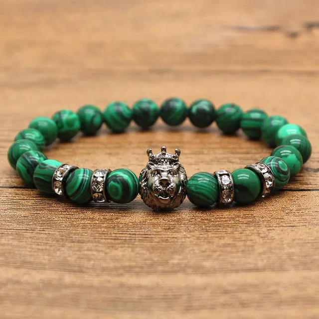 Hansion Hot Roman Knight Spartan Warrior Gladiator Helmet Rhinestone Bracelet Men Malachite Stone Bead Bracelets For Men Jewelry