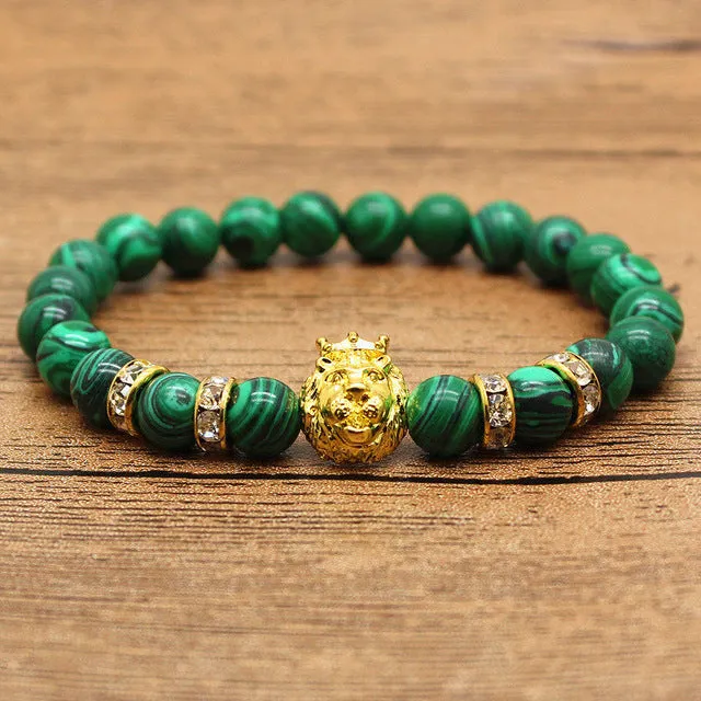 Hansion Hot Roman Knight Spartan Warrior Gladiator Helmet Rhinestone Bracelet Men Malachite Stone Bead Bracelets For Men Jewelry