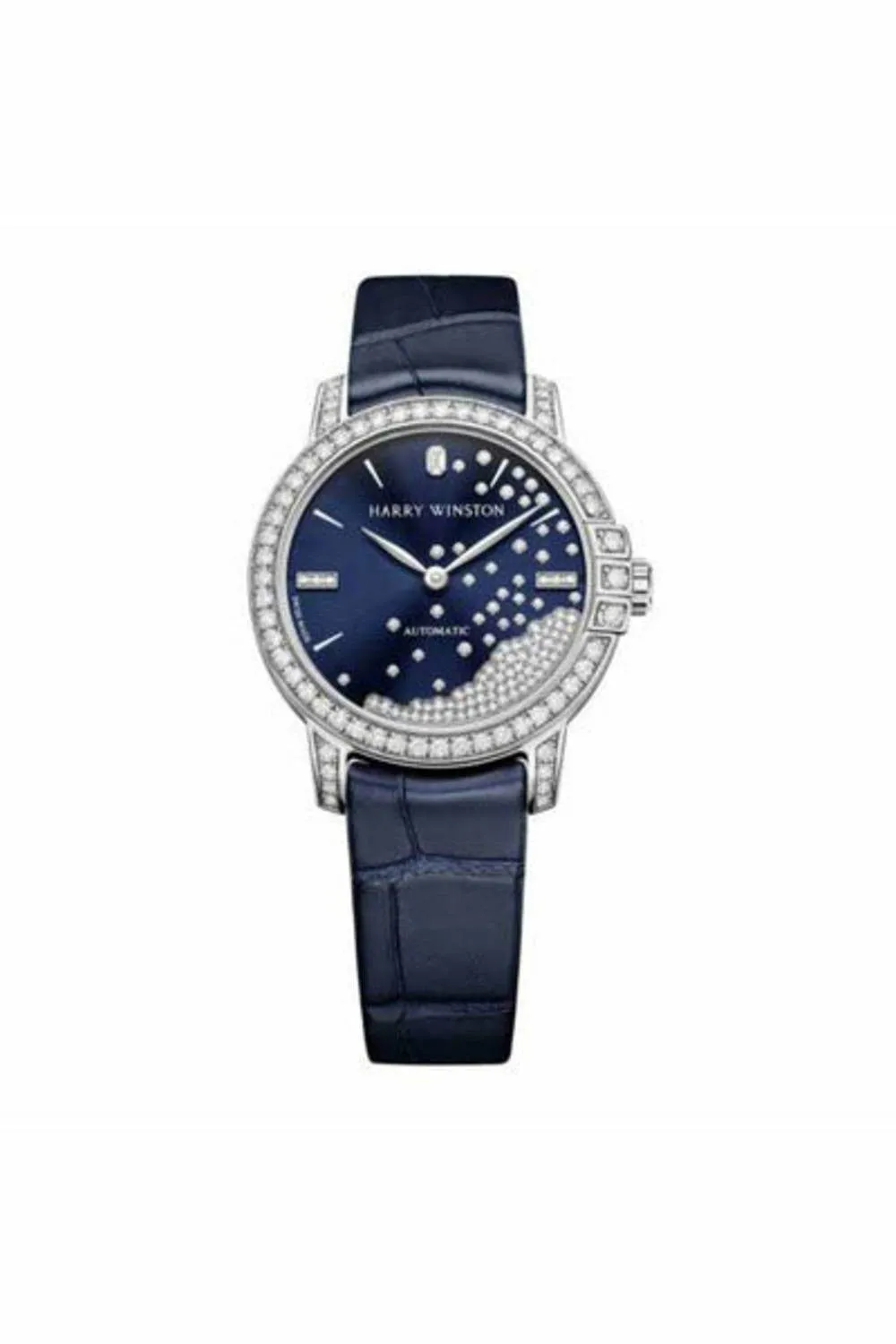 harry winston midnight blue sunray diamond dial 29mm 18k white gold ladies watch