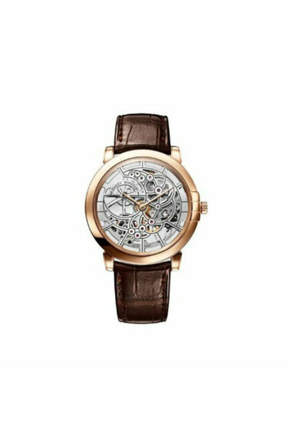 harry winston midnight skeleton 42mm 18kt rose gold men's watch ref. midahm42rr001