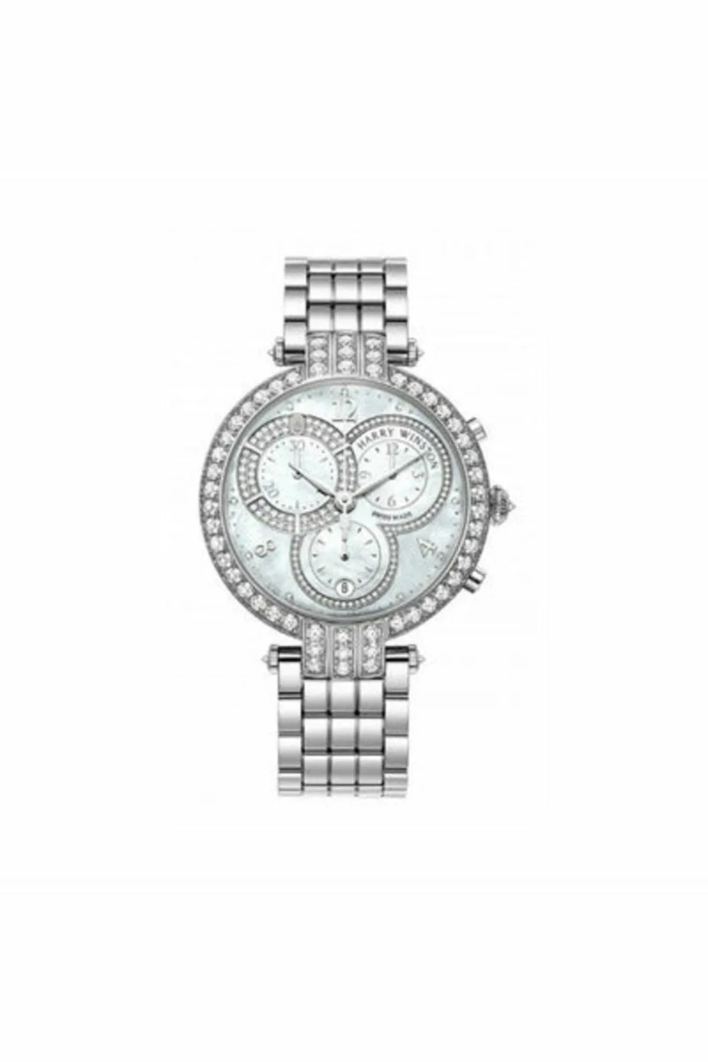 harry winston premier chronograph timepiece white light mother of pearl partially set dial