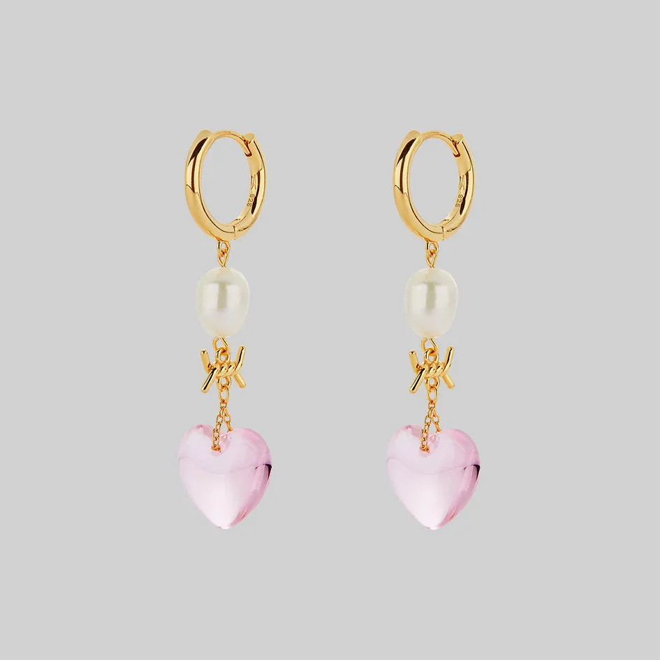 HEART OF STONE. Heart & Pearl Hoop Earrings - Gold