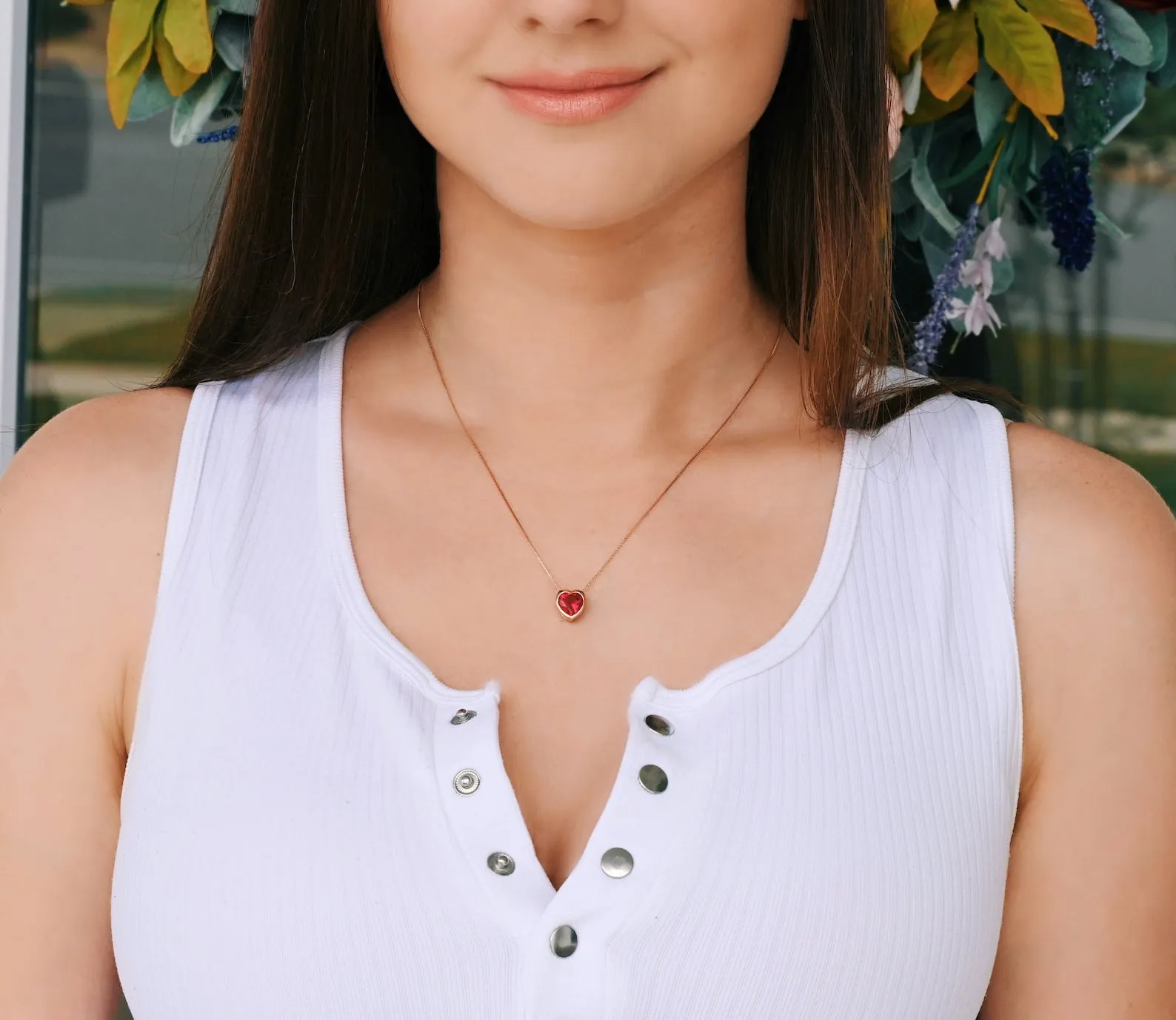 Heart Ruby Necklace- 14K Rose Gold Vermeil