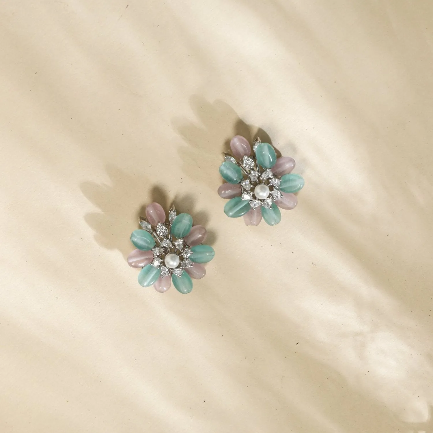 Jasmine Delicate CZ Aqua Stud Earrings