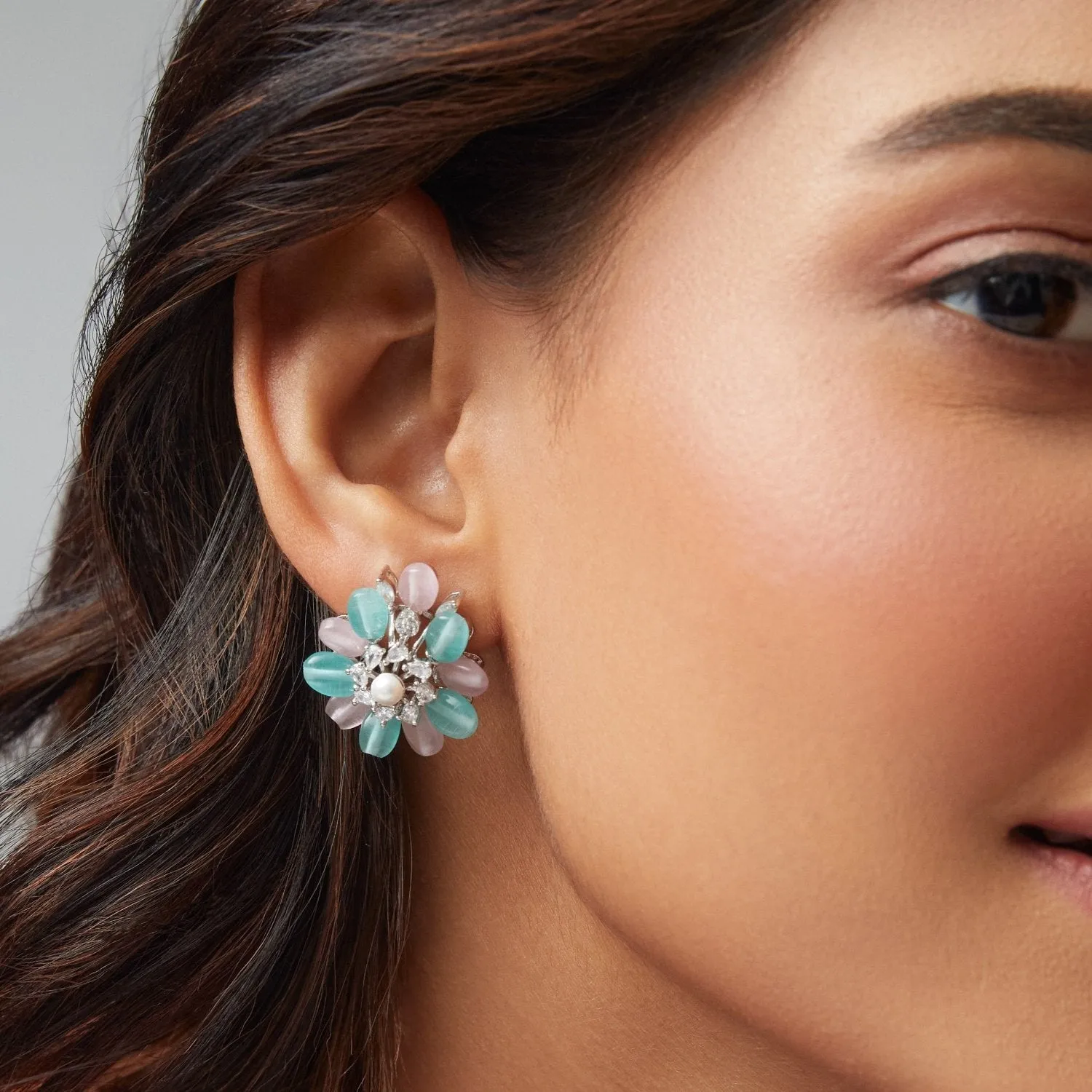 Jasmine Delicate CZ Aqua Stud Earrings