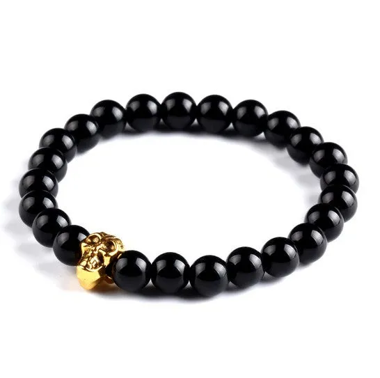 Kittenup Fashion Men's Bracelet Gold Color Silver Color Buddha skull Elastic Black  Beaded Tibet Charm Lucky bracelets for women