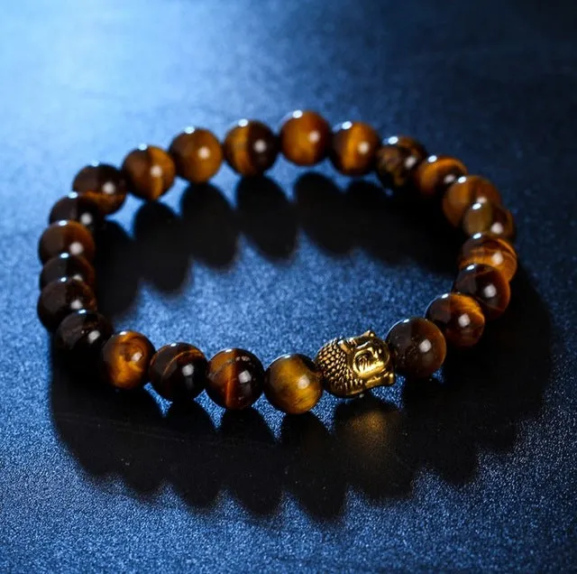 Kittenup Fashion Men's Bracelet Gold Color Silver Color Buddha skull Elastic Black  Beaded Tibet Charm Lucky bracelets for women