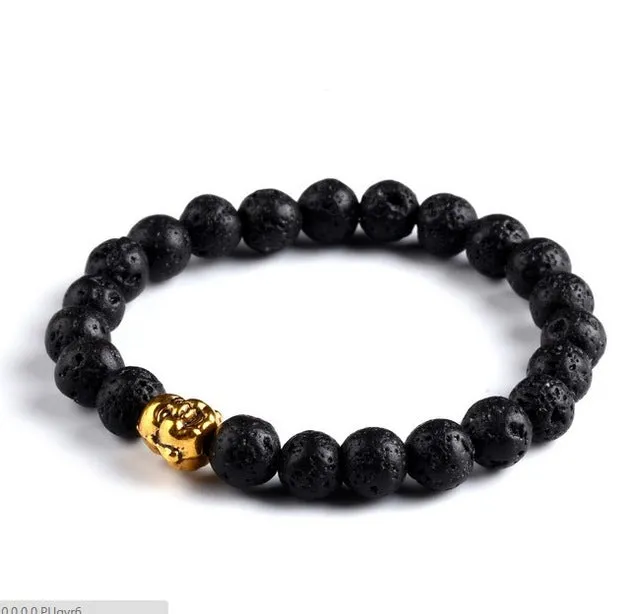 Kittenup Fashion Men's Bracelet Gold Color Silver Color Buddha skull Elastic Black  Beaded Tibet Charm Lucky bracelets for women