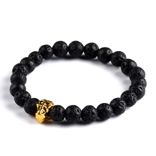 Kittenup Fashion Men's Bracelet Gold Color Silver Color Buddha skull Elastic Black  Beaded Tibet Charm Lucky bracelets for women