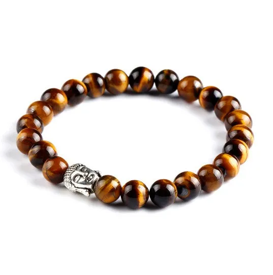 Kittenup Fashion Men's Bracelet Gold Color Silver Color Buddha skull Elastic Black  Beaded Tibet Charm Lucky bracelets for women