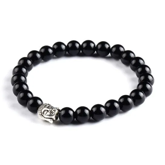 Kittenup Fashion Men's Bracelet Gold Color Silver Color Buddha skull Elastic Black  Beaded Tibet Charm Lucky bracelets for women