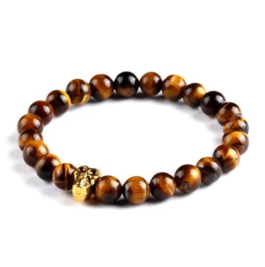 Kittenup Fashion Men's Bracelet Gold Color Silver Color Buddha skull Elastic Black  Beaded Tibet Charm Lucky bracelets for women