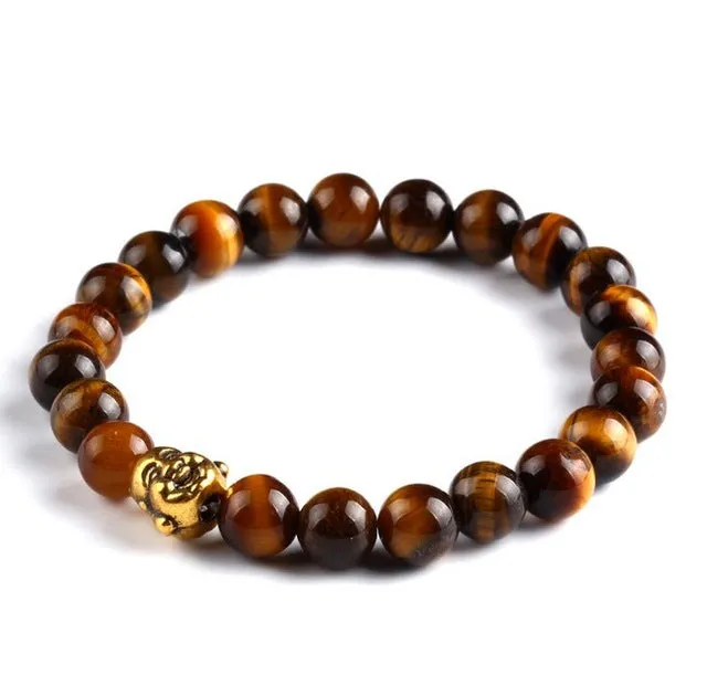 Kittenup Fashion Men's Bracelet Gold Color Silver Color Buddha skull Elastic Black  Beaded Tibet Charm Lucky bracelets for women